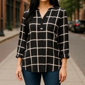 Ann Taylor Black and White Grid Blouse
